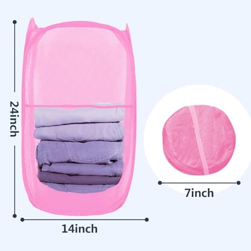 Collapsible Pink Pop Up Laundry Hamper for Travel and Storage