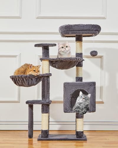 Smoky Gray Taoqimiao 39.4-Inch Cat Tree with 5 Scratching Posts & Plush Condo MS019G