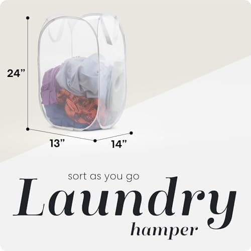 Sturdy White Collapsible Laundry Hamper with Side Pocket – Space-Saving and Breathable (2-Pack)