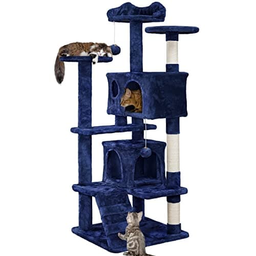 54in Multi-Level Cat Tree Tower for Indoor Cats with Scratching Posts and Dangling Balls, Pink — Navy Blue