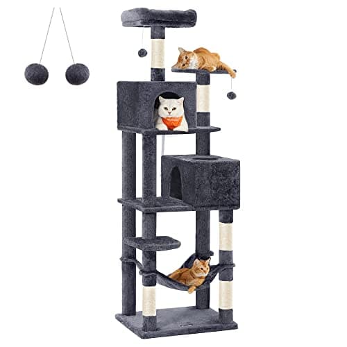 Feandrea 61-Inch Multi-Level Cat Tree with 5 Scratching Posts Light Gray — Smoky Gray