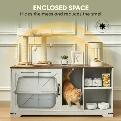 Antique White Cat Litter Box Enclosure with Storage, Farmhouse Style