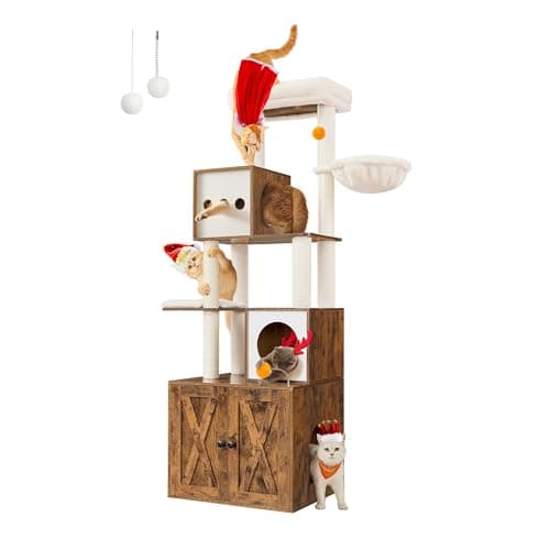 Feandrea 2-in-1 Cat Tree with Litter Box Enclosure for Modern Cat Owners