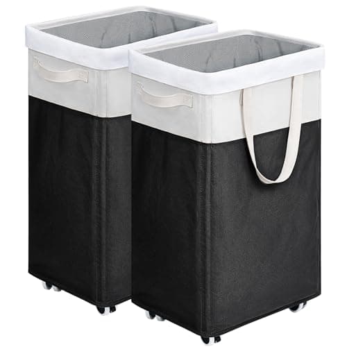 Goodpick 75L Laundry Hamper with Wheels, White — Black & White 2-Pack