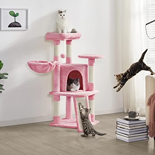 Yaheetech 42in Cat Climbing Tower with Play House & Pink Condo