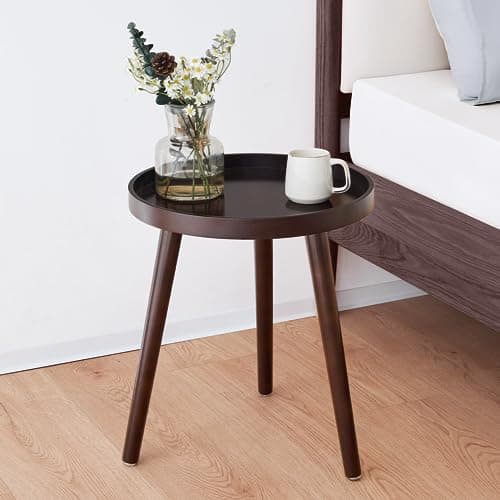 Apicizon White Round Side Table, Living & Bedroom Nightstand, Easy Assembly, 15x18 Inches — Brown