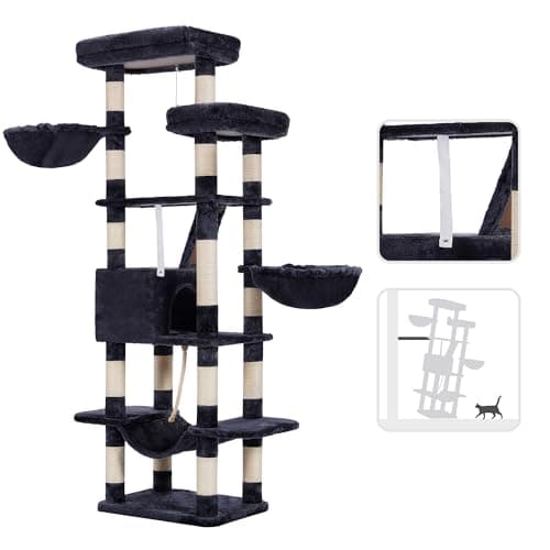 Heybly 68 Inch Multi-Level Cat Tree with Plush Perches and Caves HCT025G