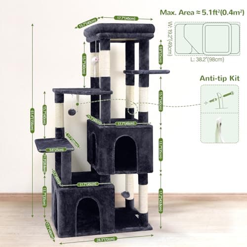 Heavy Duty F61 Cat Tower for Large Cats, Maine Coon, 61 inch Dark Grey