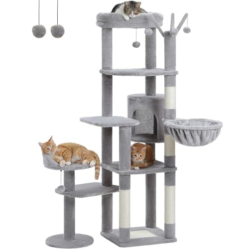 Tall Cat Tree with Hammock & Scratching Post for Large Cats — Grey