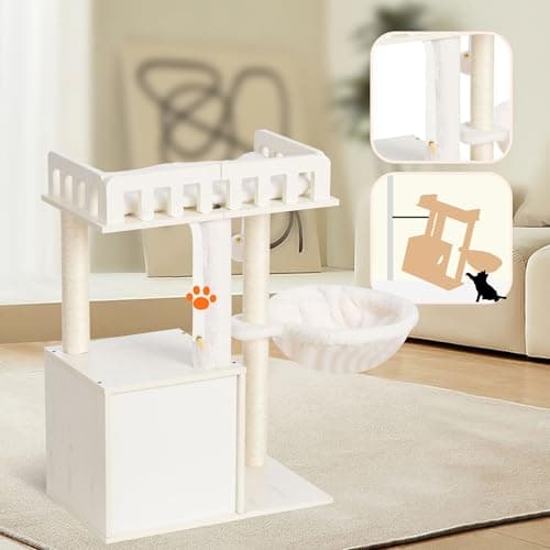 Heybly Modern Cat Tree for Indoor Cats with 3 Scratching Posts and Wood Cave, Plush Perch, and Basket, White HCT007SWT
Heybly Cat Tower with 3 Scratching Posts and Wood Cave for Cats, Plush Perch and Basket, White HCT007SWT
Heybly White Modern Cat Tr