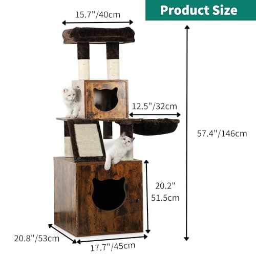 YITAHOME Cat Tree with Hidden Litter Box, Sisal Scratching Post & Wooden House