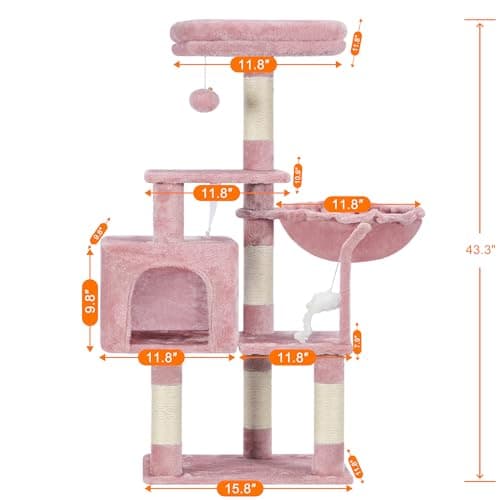 Pink Cat Tree Condo with Toy and Scratching Posts for Indoor Cats