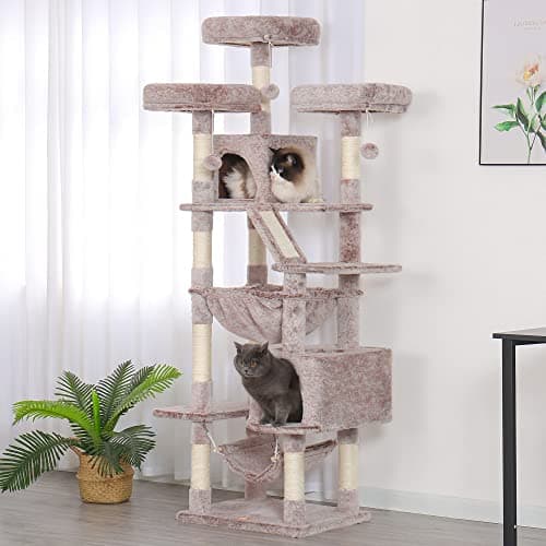 Large Cats Cat Tree, 73 Tall Heavy Duty Cat Tower with Padded Perch, Cozy Basket and Scratching Posts