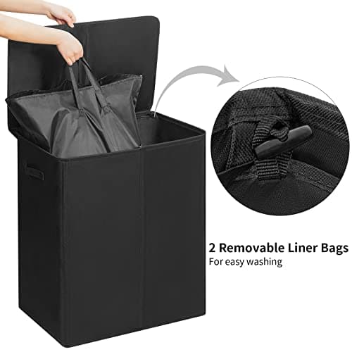 WOWLIVE 154L Double Laundry Hamper with Lid, Black