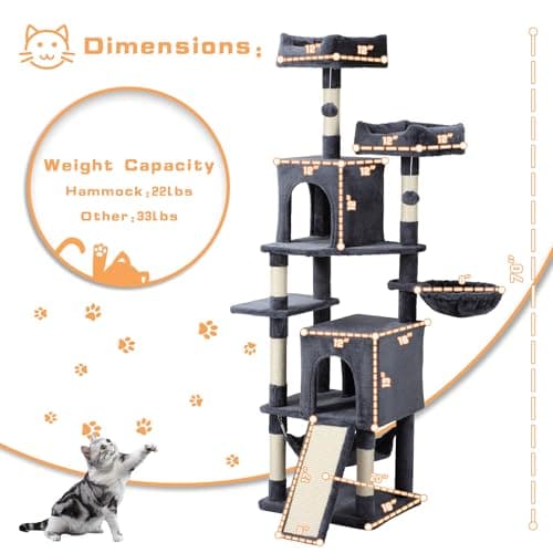 70-Inch Multi-Level Cat Tree Tower with Hammock & Scratching Post LCT015
