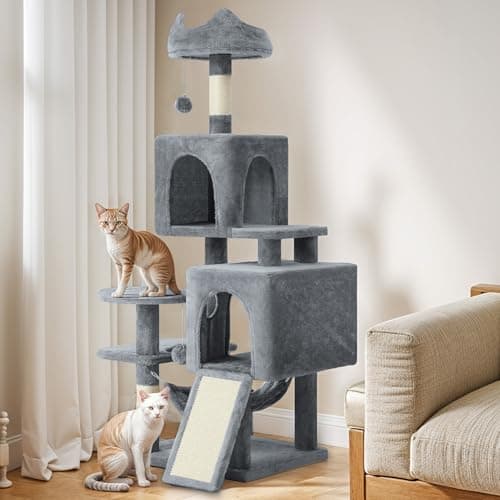 YITAHOME 75 inch Multi-Level Cat Tree with Condos, Scratching Posts, Hammocks, Pink — dark gray