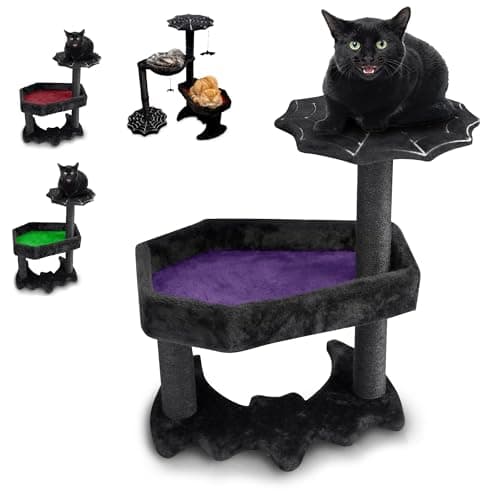 Gothic Cat Tree with Coffin Bed & Toys, 35" Tall Black & Red — Black and Purple