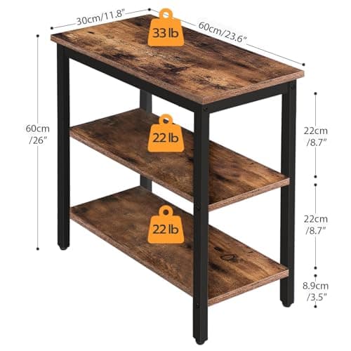 HOOBRO 3-Tier Rustic Brown & Black End Table, Industrial Design, Easy Assembly