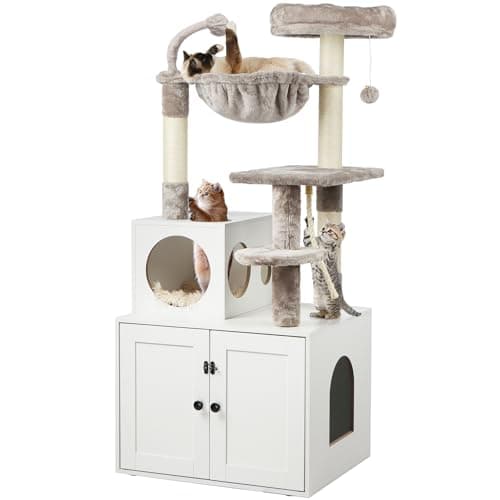 2-in-1 Cat Tower with Litter Box Enclosure and Large Furniture, Rustic Brown — White