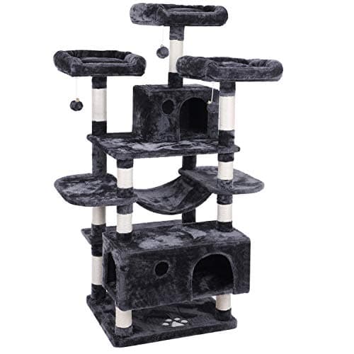 BEWISHOME Grey Large Cat Tree with Sisal Scratching Posts & Hammock MMJ03B