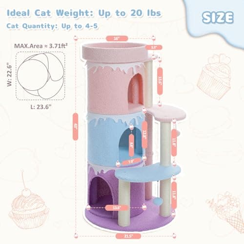 Petepela Pink 43" Cat Tree with 3 Condos for Large Cats