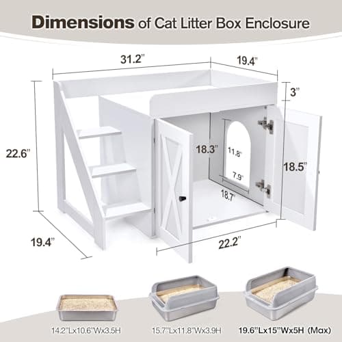 Cat Litter Box Enclosure, White Scratch-Resistant Multi-Functional Furniture & End Table-Easy Assembly