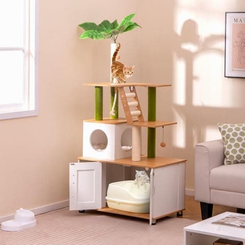 PETSITE Multi-Level Cat Tree with Litter Box & Scratching Posts