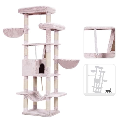 Heybly Cat Tree, 68 Multi-level Cat Tower with Scratching Board and Caves