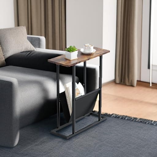 Yusong Narrow Side Table for Small Spaces, Rustic Brown, Slim Storage Holder