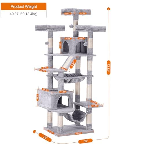 Heybly 73 Inch Tall Large Cat Tree with Padded Perch and Scratching Posts