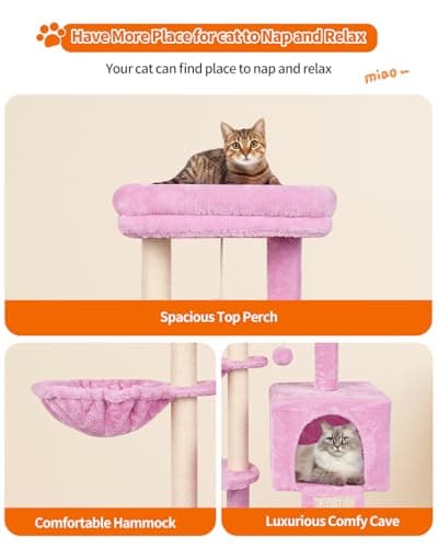 Cute Pink Cat Tree with Scratching Posts & Jump Platform