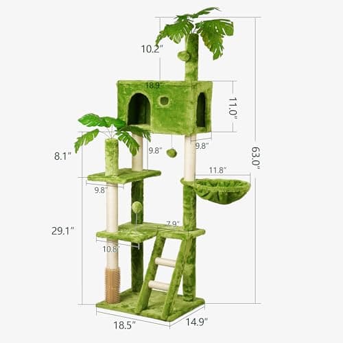 Large Green Cat Tree with Scratching Post & Hanging Hammock