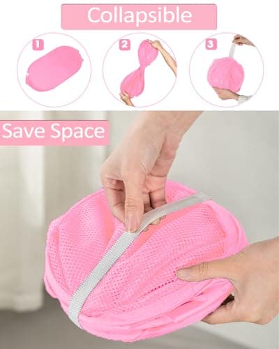 Reinforced Pink Collapsible Laundry Hamper with Side Pocket & Carry Handles
