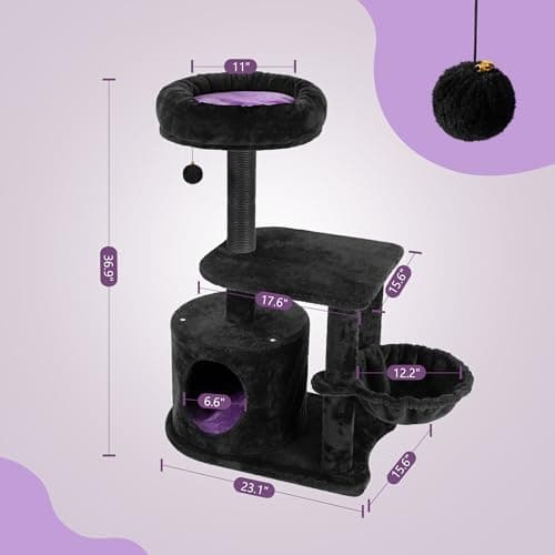 Gothic Black Cat Tower with Sisal Posts & Comfort Basket
