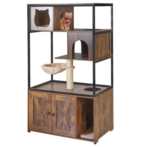 Aivituvin Wooden Cat Washroom with Litter Box, Condo & Storage