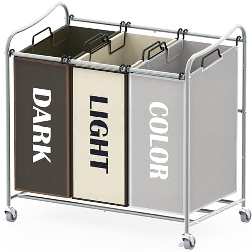 Silver Durable 3-Bag Laundry Sorter Cart – Heavy Duty Rollable Hamper