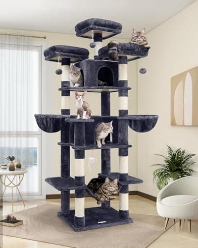 XXL F80 Indoor Cat Tower with Hammock, Scratching Post & 3 Perches Dark Grey — Dark Grey