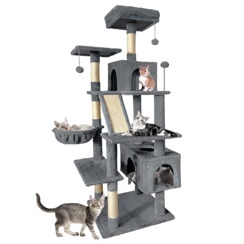 70" Multi-Level Cat Tree Tower with Sisal Scratching Post (Green) — A-Dark Gray