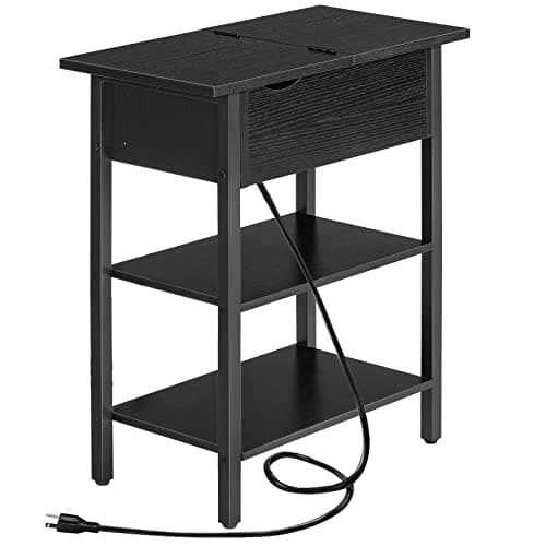HOOBRO Black Narrow Nightstand with Charging Station BK341BZ01