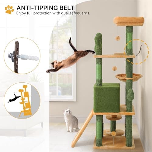 YITAHOME Tall Cactus Cat Tree Tower with Dangling Ball