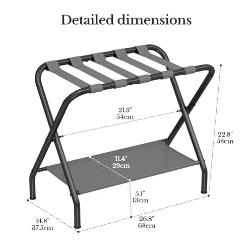 2-Pack Steel Luggage Rack with Fabric Shelf, Holds 110 lb