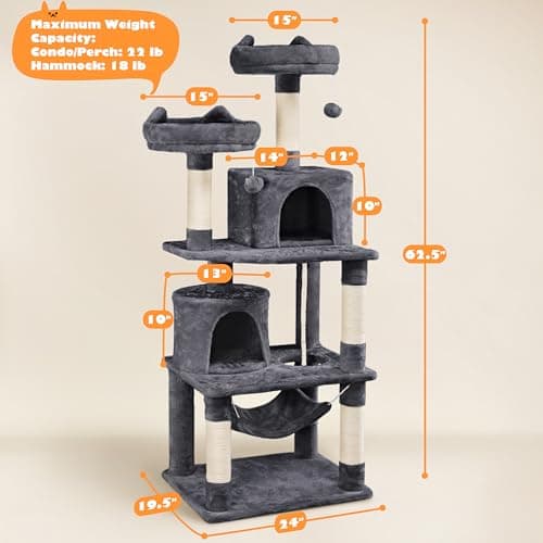 Yaheetech 62.2in Cat Tree with Platform & Hammock for Kittens