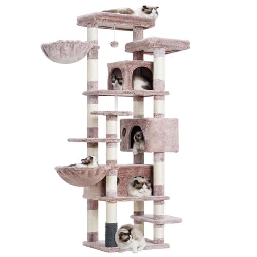 Smoky Gray Hey-brother 74" Multi-Level Cat Tree with 3 Condos & 2 Decks for Indoor Cats MPJ035 — Muchroom