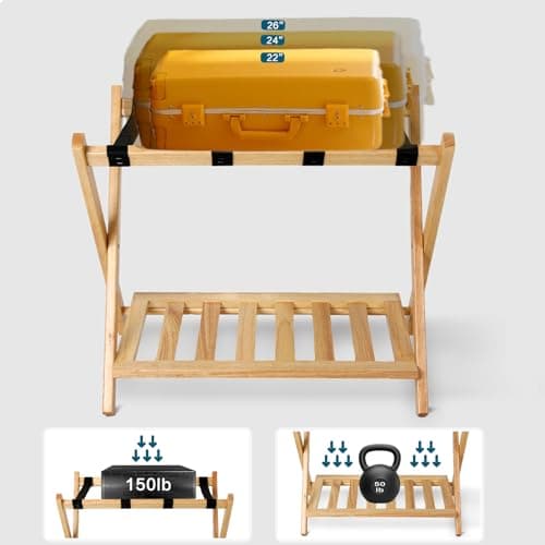 Babion 2-Tier Foldable Luggage Rack with Shelf,Heavy Duty Nylon Belts, 4 Pack