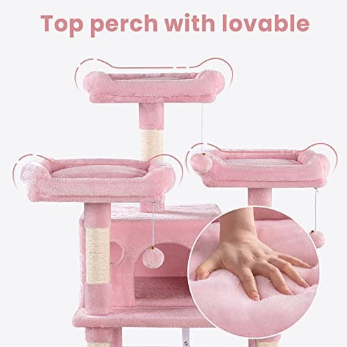 SHA CERLIN 68-Inch Multi-Level Cat Tree for Large Cats with Condo, Perches, Scratching Posts, and Hammocks - Pink