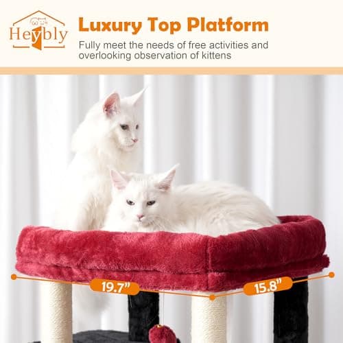 Heybly Large Indoor Cat Tree for Adult Cats, 68.1-inch Tall with Sisal Scratching Posts, Multi-Level with Hammocks, Black and Red HCT035BR