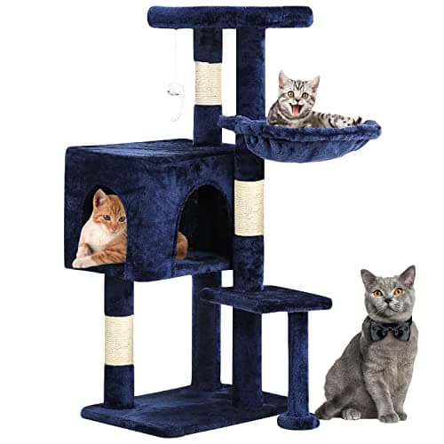 BestPet 36 Inch Tall Cat Tree with Scratching Post & Hammock (Dark Gray) — Navy Blue