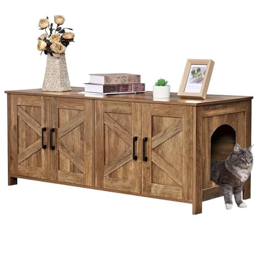 Homedy 2 Cat Litter Box Enclosure, Hidden Double Room, Black — Rustic Walnut