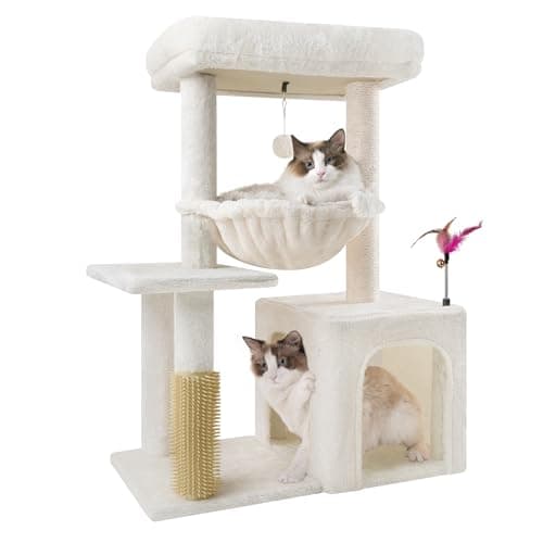 Grey Cat Tree with Condo & Scratching Post for Indoor Cats — Beige