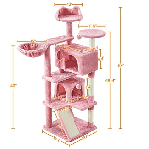 Topeakmart 57" Multi-Level Cat Tree with scratching posts & pink playhouse